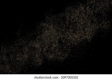 Textura de brillo dorado aislada en fondo negro. Grano de oro. Color de las partículas ámbar. Lluvia de espárragos. Ilustración De Vectores, Eps 10.