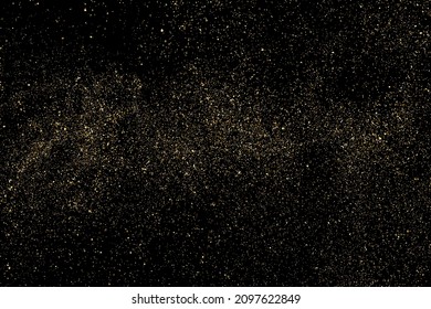 Gold Glitter Texture Isolated on Black Background. Golden stardust. Amber Particles Color. Sparkles Rain. Vector Illustration, Eps 10.
