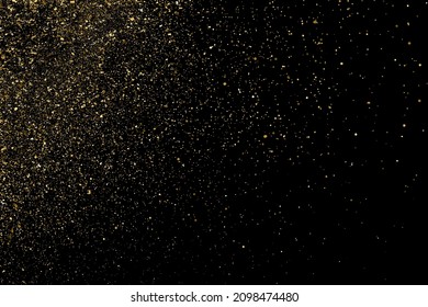 Gold Glitter Texture Isolated on Black Background. Golden stardust. Amber Particles Color. Sparkles Rain. Vector Illustration, Eps 10.