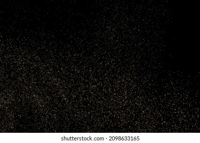 Gold Glitter Texture Isolated on Black Background. Golden stardust. Amber Particles Color. Sparkles Rain. Vector Illustration, Eps 10.
