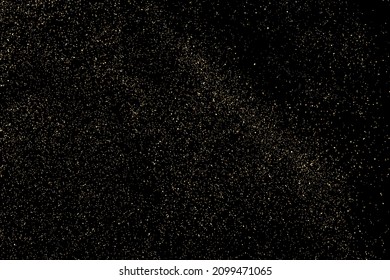 Gold Glitter Texture Isolated on Black Background. Golden stardust. Amber Particles Color. Sparkles Rain. Vector Illustration, Eps 10.