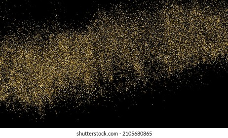 Gold Glitter Textur einzeln auf Schwarz. Goldische Farbreihen. Feierlicher Hintergrund. Goldene Explosion von Confetti. Vektorgrafik, EPS10.