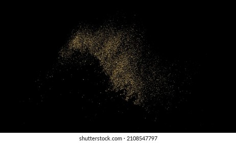 Gold Glitter Texture Isolated On Black. Goldish Color Sequins. Celebratory Background. Golden Explosion Of Confetti. Vector Illustration, Eps 10.