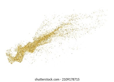 Gold Glitter Textur einzeln auf Weiß. Goldische Farbreihen. Feierlicher Hintergrund. Goldene Explosion von Confetti. Vektorgrafik, EPS10.