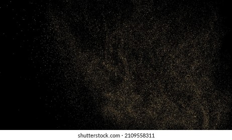 Textura de brillo dorado aislada en fondo negro. Grano de oro. Color de las partículas ámbar. Lluvia de espárragos. Ilustración De Vectores, Eps 10.