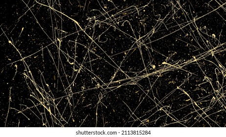 Textura de brillo dorado aislada en fondo negro. Silhouette Golden Splash. Color de las partículas ámbar. Lluvia de espárragos. Ilustración De Vectores, Eps 10.