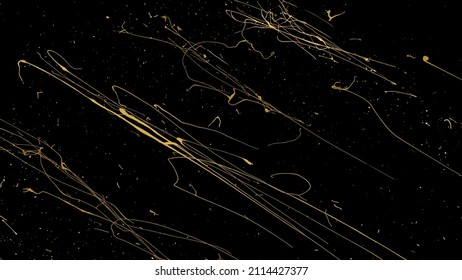 Gold Glitter Texture Isolated on Black Background. Golden Splash Silhouette. Amber Particles Color. Sparkles Rain. Vector Illustration, Eps 10.