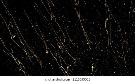 Gold Glitter Textur einzeln auf schwarzem Hintergrund. Golden Splash Silhouette. Farbe der gelben Partikel. Funkeln regnen. Vektorgrafik, EPS10.