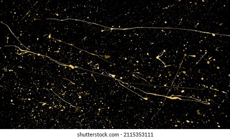 Gold Glitter Texture Isolated on Black Background. Golden Splash Silhouette. Amber Particles Color. Sparkles Rain. Vector Illustration, Eps 10.