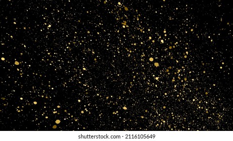 Textura de brillo dorado aislada en fondo negro. Silhouette Golden Splash. Color de las partículas ámbar. Lluvia de espárragos. Ilustración De Vectores, Eps 10.
