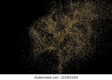 Gold Glitter Texture Isolated On Black. Goldish Color Sequins. Celebratory Background. Golden Explosion Of Confetti. Vector Illustration, Eps 10.