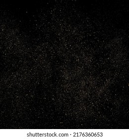 Gold Glitter Texture Isolated on Black Background. Golden stardust. Amber Particles Color. Sparkles Rain. Square Shape. Vector Illustration, Eps 10.