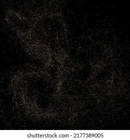 Gold Glitter Texture Isolated on Black Background. Golden stardust. Amber Particles Color. Sparkles Rain. Square Shape. Vector Illustration, Eps 10.