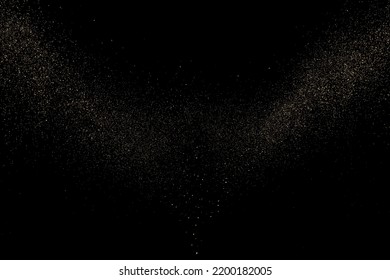Gold Glitter Texture Isolated on Black Background. Golden stardust. Amber Particles Color. Sparkles Rain. Vector Illustration, Eps 10.