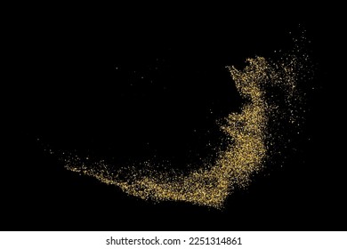 Gold Glitter Textur einzeln auf Schwarz. Goldische Farbreihen. Feierlicher Hintergrund. Goldene Explosion von Confetti. Vektorgrafik, EPS10.