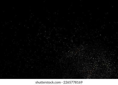 Gold Glitter Texture Isolated on Black Background. Golden stardust. Amber Particles Color. Sparkles Rain. Vector Illustration, Eps 10.