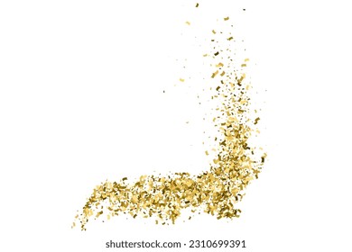 Gold Glitter Textur einzeln auf Weiß. Goldische Farbreihen. Goldene Explosion von Confetti. Design-Element. Feierlicher Hintergrund. Vektorgrafik, EPS10.