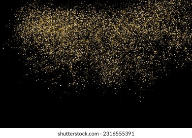 Textura Glitter De Oro Aislada En Negro. Secuencias de colores doradas. Explosión Dorada De Confetti. Elemento de diseño. Fondo Celebratorio. Ilustración De Vectores, Eps 10.