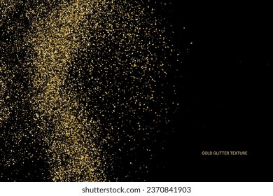 Gold Glitter Texture Isolated On Black. Goldish Color Sequins. Celebratory Background. Golden Explosion Of Confetti. Vector Illustration, Eps 10.