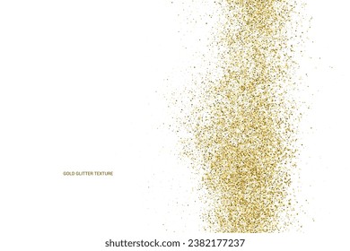 Gold Glitter Texture Isolated On White. Goldish Color Sequins. Golden Explosion Of Confetti. Design Element. Celebratory Background. Vector Illustration, Eps 10.