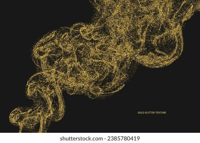 Gold Glitter Texture Isolated On Black. Goldish Color Sequins. Celebratory Background. Golden Explosion Of Confetti. Vector Illustration, Eps 10.
