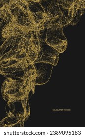 Gold Glitter Textur einzeln auf Schwarz. Goldische Farbreihen. Feierlicher Hintergrund. Goldene Explosion von Confetti. Vektorgrafik, EPS10.