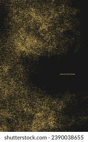 Gold Glitter Textur einzeln auf Schwarz. Goldische Farbreihen. Feierlicher Hintergrund. Goldene Explosion von Confetti. Vektorgrafik, EPS10.