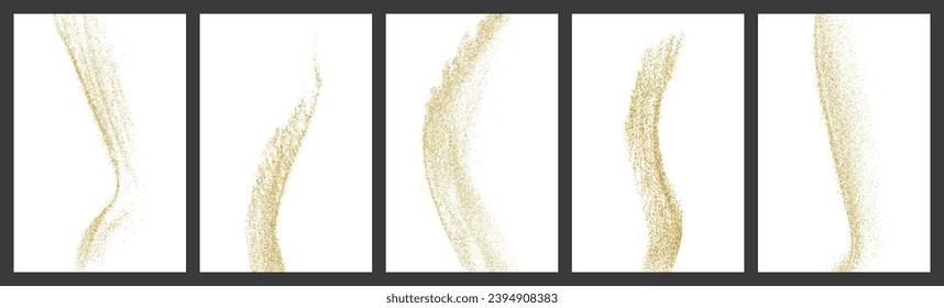 Gold glitter texture isolated on white. Golden wave of confetti. Yellow color sequins. Design elements. Set of decoration light patterns. Vector illustration Eps 10.