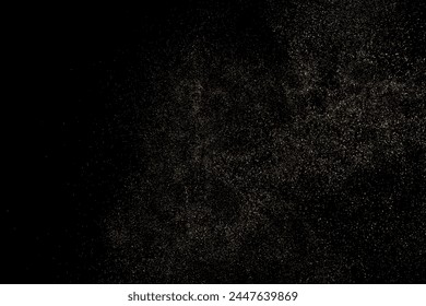 Gold Glitter Texture Isolated on Black Background. Golden light. Yellow Pattern. Realistic Texture Overlay. Vector Illustration. EPS 10	
