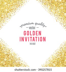 Gold glitter texture isolated on white background. Vector illustration for golden shimmer background. Sparkle sequin tinsel yellow bling. For sale gift card, brightly vibrant certificate voucher