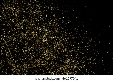 Gold glitter texture isolated on black. Celebratory background. Golden explosion of confetti. Vector illustration,eps 10.