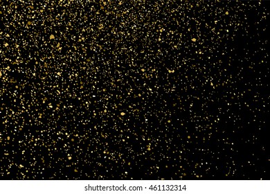 Gold glitter texture isolated on black. Celebratory background. Golden explosion of confetti. Vector illustration,eps 10.