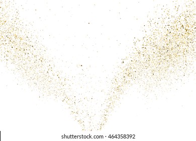 Gold glitter texture isolated on white. Golden color of winners. Aureate abstract particles on ofay substrate. Explosion of confetti shine. Celebratory background. Vector illustration,eps 10.