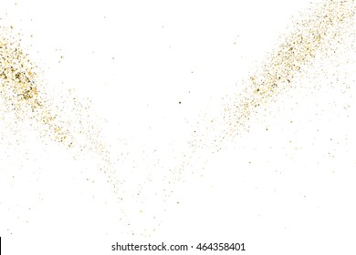 Gold glitter texture isolated on white. Golden color of winners. Aureate abstract particles on ofay substrate. Explosion of confetti shine. Celebratory background. Vector illustration,eps 10.