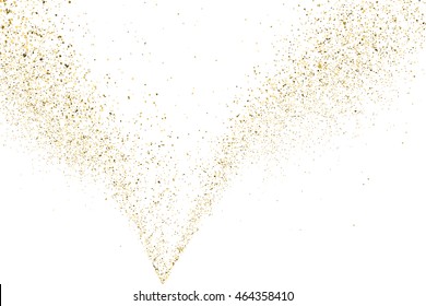 Gold glitter texture isolated on white. Golden color of winners. Aureate abstract particles on ofay substrate. Explosion of confetti shine. Celebratory background. Vector illustration,eps 10.