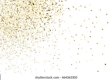 Gold glitter texture isolated on white. Golden color of winners. Aureate abstract particles on ofay substrate. Explosion of confetti shine. Celebratory background. Vector illustration,eps 10.