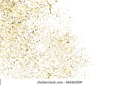 Gold glitter texture isolated on white. Golden color of winners. Aureate abstract particles on ofay substrate. Explosion of confetti shine. Celebratory background. Vector illustration,eps 10.