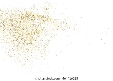 Gold glitter texture isolated on white. Golden color of winners. Aureate abstract particles on ofay substrate. Explosion of confetti shine. Celebratory background. Vector illustration,eps 10.