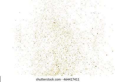 Gold glitter texture isolated on white. Golden color of winners. Aureate abstract particles on ofay substrate. Explosion of confetti shine. Celebratory background. Vector illustration,eps 10.