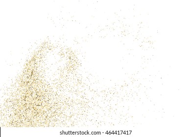 Gold glitter texture isolated on white. Golden color of winners. Aureate abstract particles on ofay substrate. Explosion of confetti shine. Celebratory background. Vector illustration,eps 10.