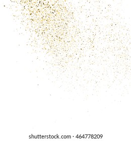 Gold glitter texture isolated on white. Golden color of winners. Gilt abstract particles on ofay substrate. Explosion of confetti shine. Celebratory background. Vector illustration,eps 10.