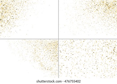 Gold glitter texture isolated on white. Golden color of winners. Gilded abstract particles. Explosion of confetti shine. Set design element. Celebratory background. Vector illustration,eps 10.