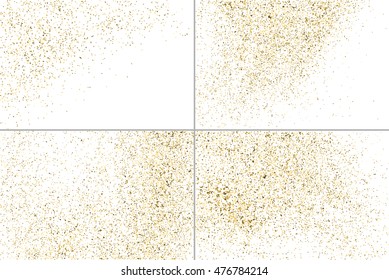 Gold glitter texture isolated on white. Golden color of winners. Gilded abstract particles. Explosion of confetti shine. Set design element. Celebratory background. Vector illustration,eps 10.