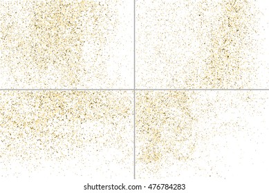 Gold glitter texture isolated on white. Golden color of winners. Gilded abstract particles. Explosion of confetti shine. Set design element. Celebratory background. Vector illustration,eps 10.