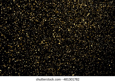 Gold glitter texture isolated on black. Golden color of winners. Gilded abstract particles. Explosion of confetti shine. Celebratory background. Vector illustration,eps 10.