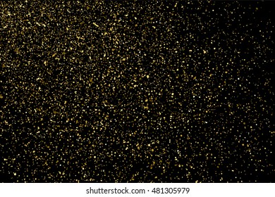 Gold glitter texture isolated on black. Golden color of winners. Gilded abstract particles. Explosion of confetti shine. Celebratory background. Vector illustration,eps 10.