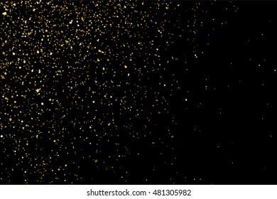 Gold glitter texture isolated on black. Golden color of winners. Gilded abstract particles. Explosion of confetti shine. Celebratory background. Vector illustration,eps 10.