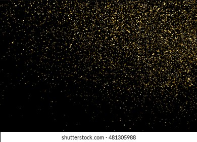 Gold glitter texture isolated on black. Golden color of winners. Gilded abstract particles. Explosion of confetti shine. Celebratory background. Vector illustration,eps 10.