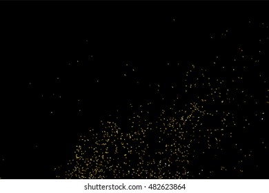 Gold glitter texture isolated on black. Golden color of winners. Gilded abstract particles. Explosion of confetti shine. Celebratory background. Vector illustration,eps 10.