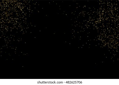 Gold glitter texture isolated on black. Golden color of winners. Gilded abstract particles. Explosion of confetti shine. Celebratory background. Vector illustration,eps 10.